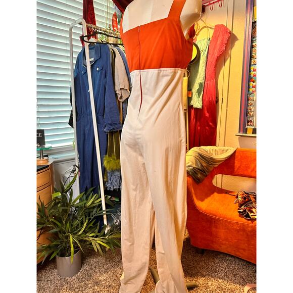 Retro 1970s Orange and Cream Jumpsuit - Picture 6 of 11